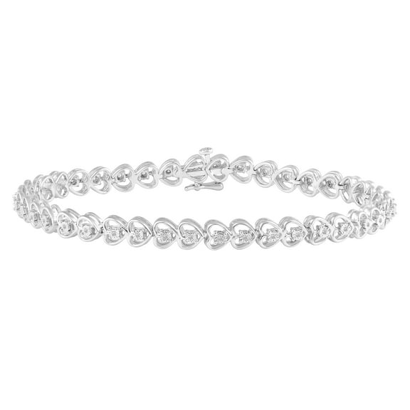 1/8 Carat tw Diamond Heart Tennis Bracelet in 925 Sterling Silver (7 Inches)