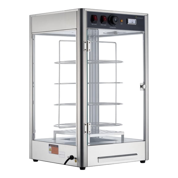 KFFKFF Commercial 4-Tier Food Warmer Display with Rotary Steam Heating, Adjustable Temperature Control (86℉~185℉), LED Lighting, and 25W Oven Light for Pizza Shops and Restaurants
