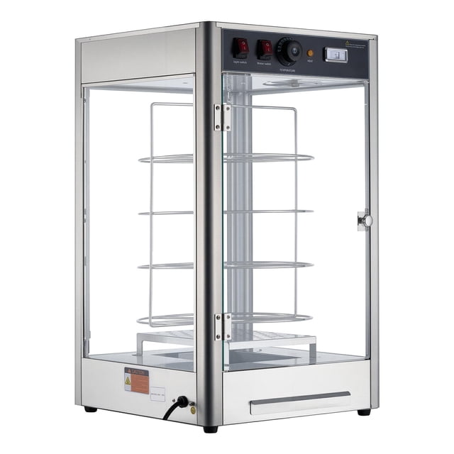 KFFKFF Commercial Food Warmer Display, 4-Tier Pizza Warmer with Rotary Steam Heating for 14 in Pizza, 86℉~185℉ and Temp Display, 25W Oven Light
