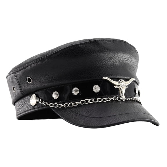 French Style Newspaper Boy Hat with Bullhead Rivet Chain Adjustable Unisex Militaries Cap Breathable Music Festival Outdoor Activity Hat