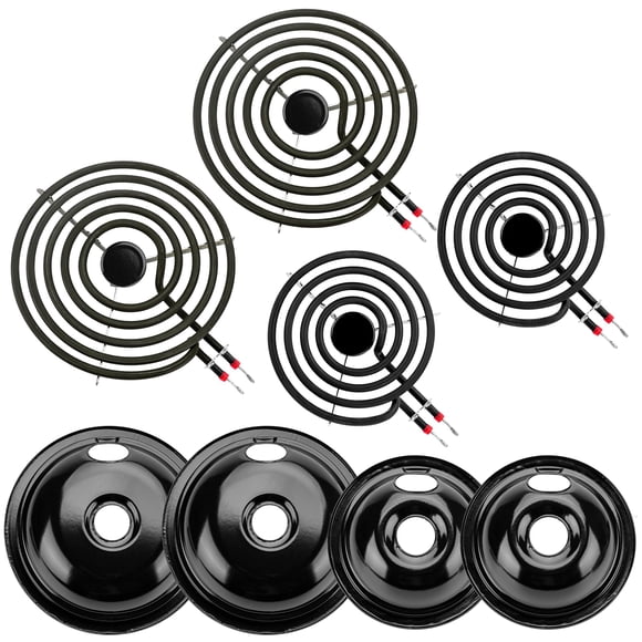 5304430149 5304430150 Ensemble de Poêles à Égoutter en Porcelaine Noire & Ensemble d'Élément de Brûleur de Cuisinière Électrique MP22YA par Cenipar - Compatible avec Frigi-daire Ken-more Cr