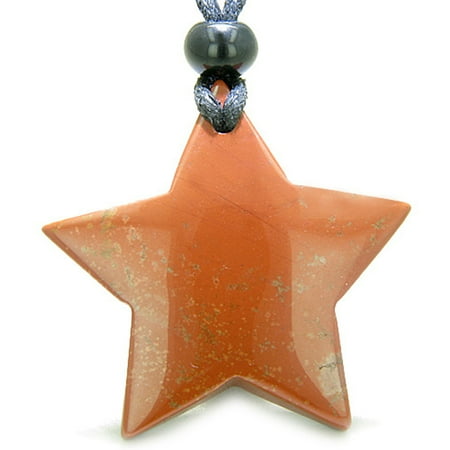 Red Jasper Heart Necklace - Amulet Magic Five Pointed Super Star Red Jasper Good Luck Powers Pendant Necklace