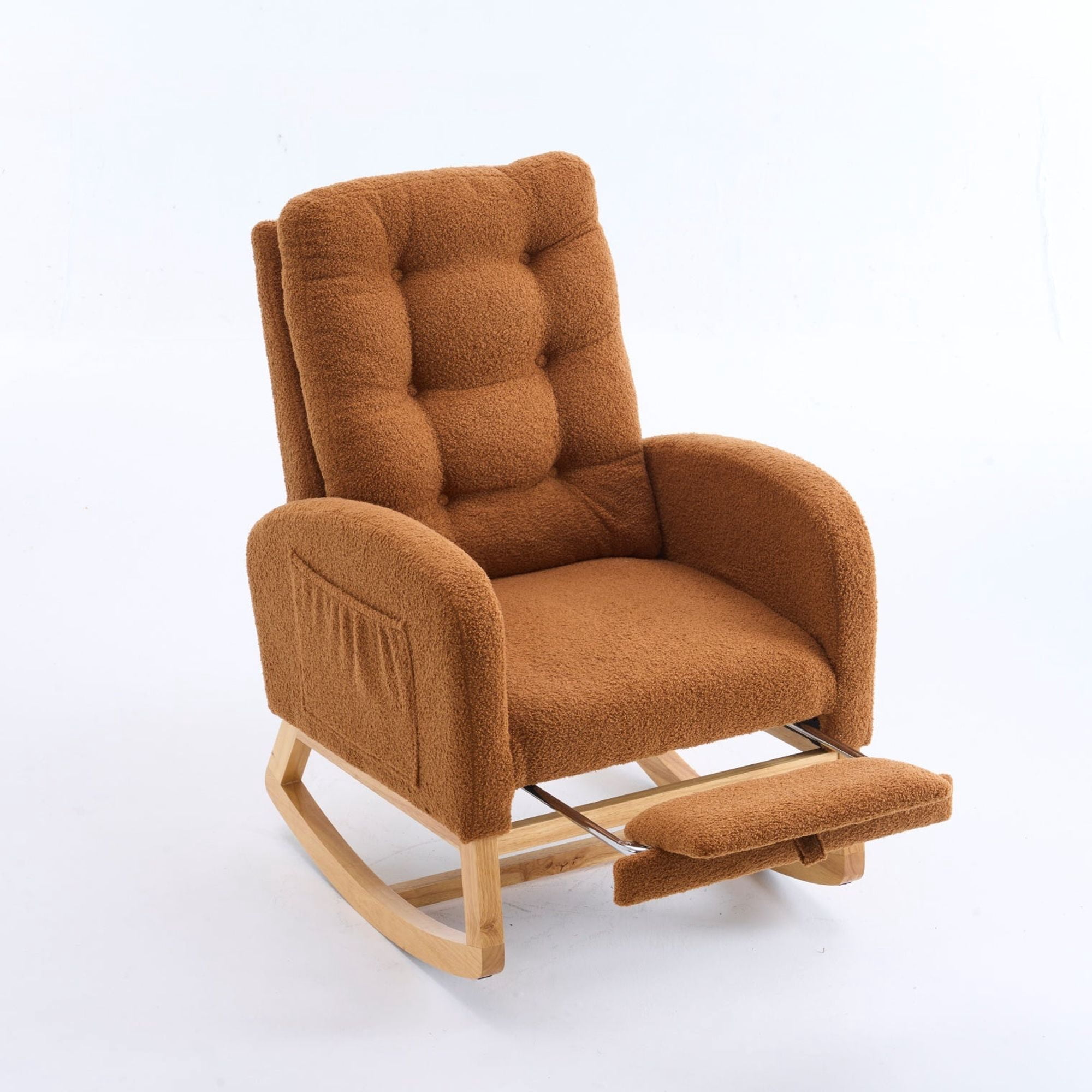 Sailvan Upholstered High Back Accent Rocking Chair with Footrest & Storage Pocket for Living Room