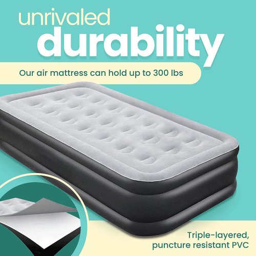 Twin Size Air Mattress,18" Inflatable Air Bed with Water Resistant