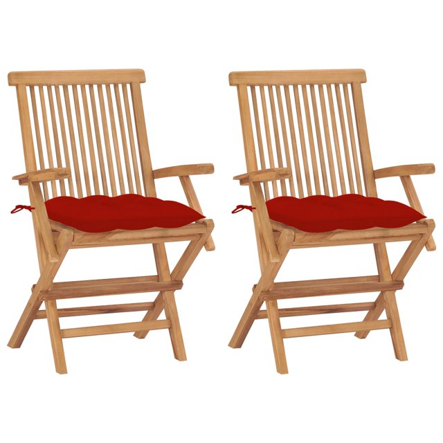 vidaXL Chaises de Jardin avec Coussins Rouges 2 Pcs Bois de Teck Massif