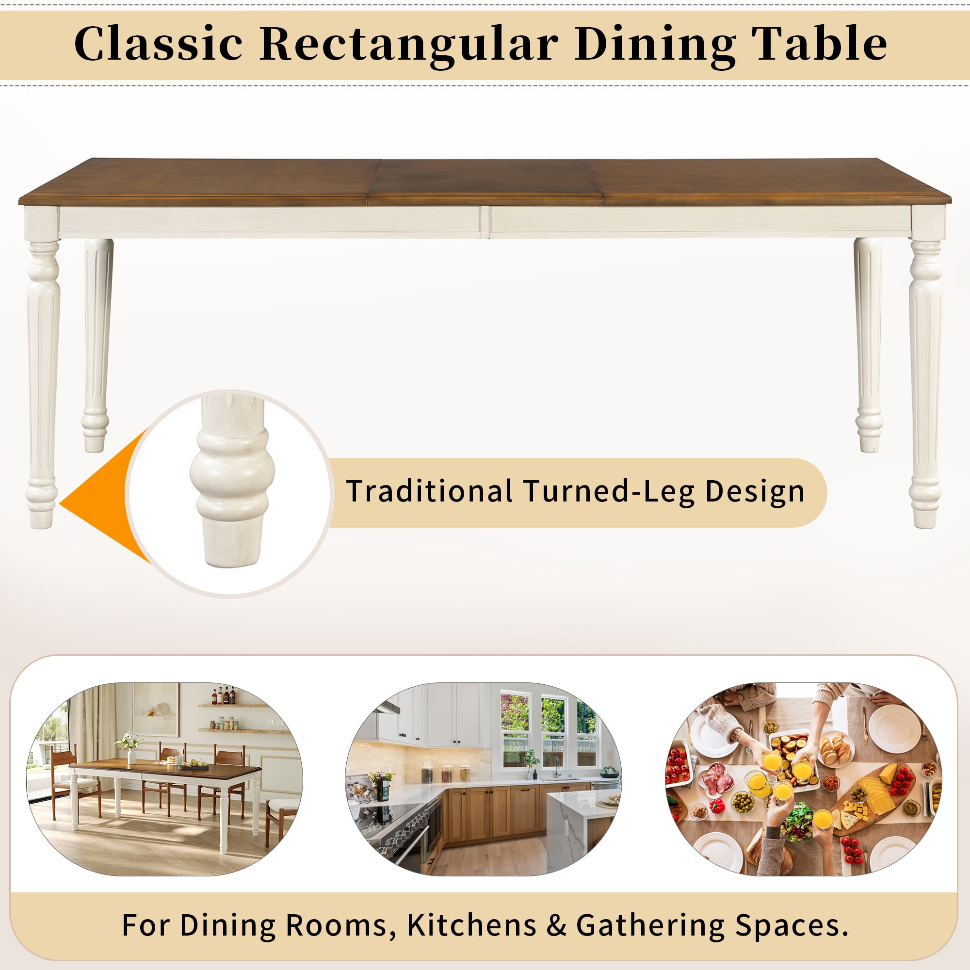 Euroco 78.7" Rectangular Modern Dining Table for 6-8 Person, Wood Kitchen Table with Turned Legs for Dining Room,Natural