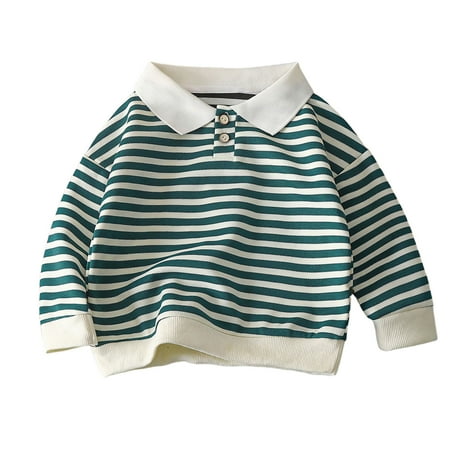

Lovskoo 2-10Y Toddler Baby Girls Boys Fall Winter Tops Striped Collared Long Sleeve T-Shirts Casual Blouse Tops Green