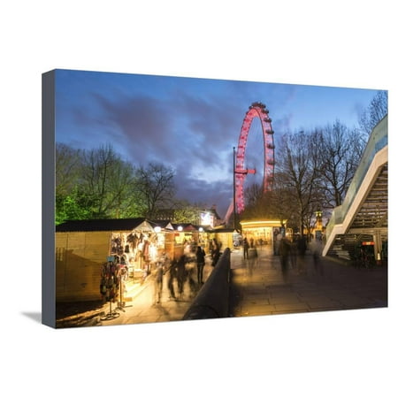 Christmas Markets London Eye Christmas Market in Jubilee Gardens, with the London Eye at Night, South Bank, London, England Stretched Canvas Print Wall Art By Matthew Williams-Ellis ()
