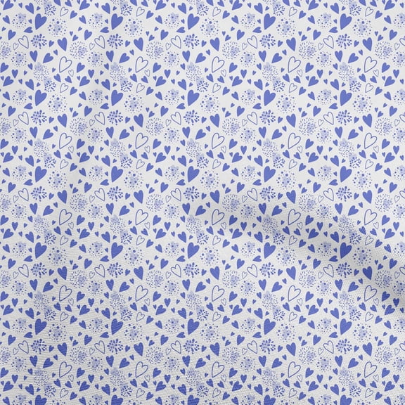 oneOone Polyester Spandex Medium Blue Fabric Heart Fabric For Sewing Printed Craft Fabric By The Yard 56 Inch Wide