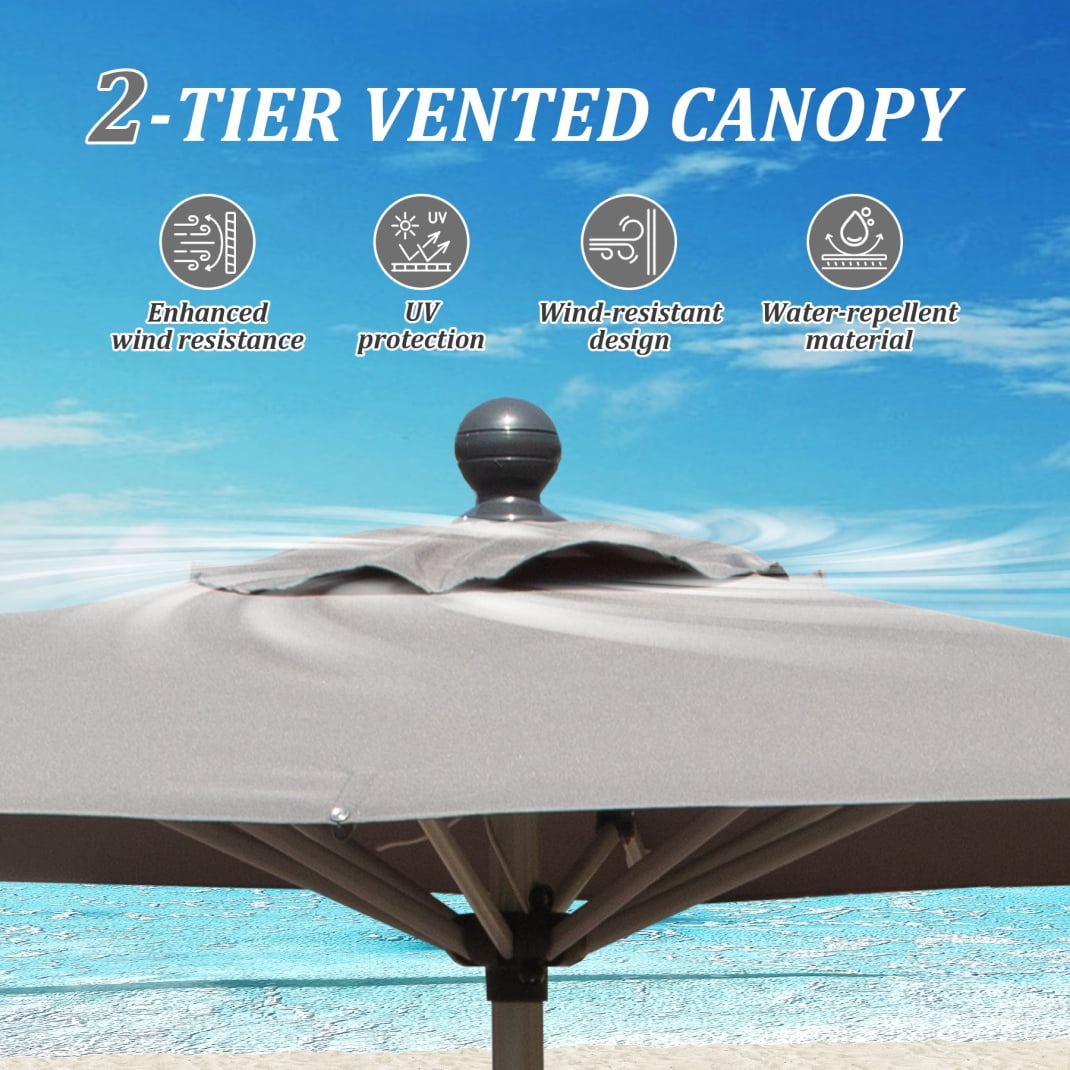 4'x6' Rectangle Patio Umbrella, Heavy-Duty Sun Umbrella  with Crank Lift and Tilt, for Poolside, Beach, Grey (Base Not Included)