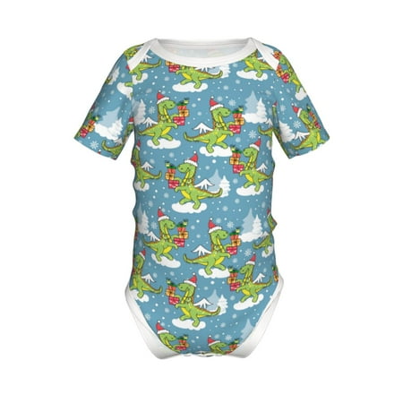

Lukts Dino Christmas Adventure Snowy Blue Print Baby Short Sleeve Romper Onesie for Newborn Baby Boys and Girls-6 Months