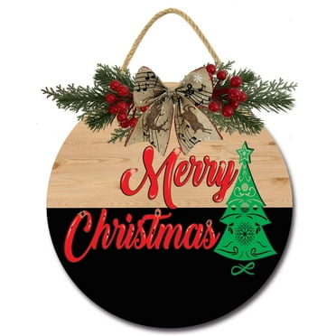Eveokoki 12" Christmas Wreaths for Front Door, Christmas Wooden Sign, Rustic Farmhouse Hanging Door Sign, Christmas Decorations for Front Door Home Window Wall Porch