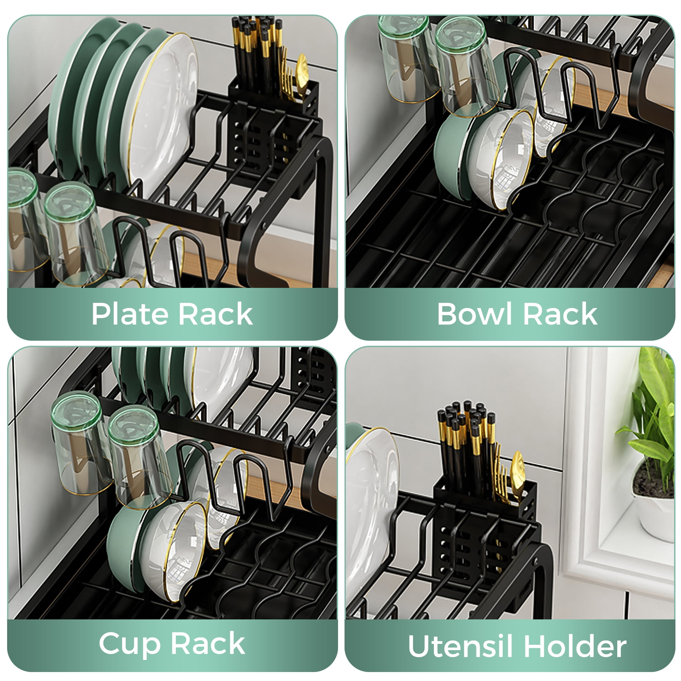 Cambond Dish Drying Rack, 304 Stainless Steel 2 Tier Dish Rack with Drain  Board, Utensil Holder