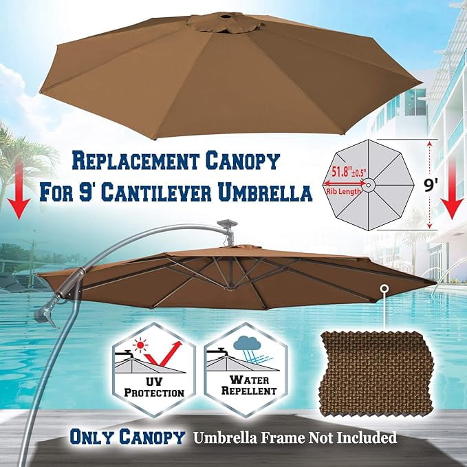 9ft Umbrella Top Cover Only Canopy 8rib Patio Replacement Canopy Outdoor (Canopy Only)