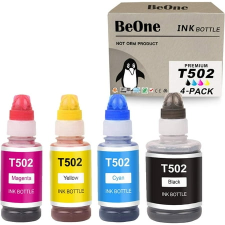 T502 Refill Ink Bottles Compatible Replacement for Epson 502 4-Pack Fit EcoTank ET-2760 ET-3710 ET-3760 ET-4760