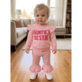 thumbnail image 3 of RUINIXCW Auntie's Bestie Toddler Baby Girl Spring Fall Winter Outfit Newborn Infant Girl Clothes Waffle Stripe Long Sleeve Sweatshirt Flare Pants Set, 3 of 10