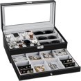 thumbnail image 1 of Organizador de joyas TomCare Watch Box con tapa de cristal, color negro, 1 of 6