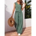 thumbnail image 3 of Women'S 2 Piece Outfits Linen Vest Waistcoat Dressy Casual Sets Wide Leg Pants Suits  Green S, 3 of 5