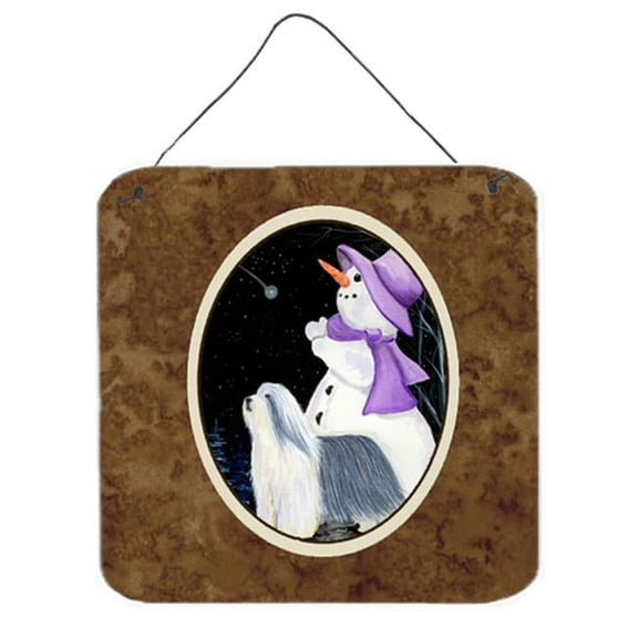 Snowman With Bearded Collie Aluminium Metal Wall Or Door Hanging Prints