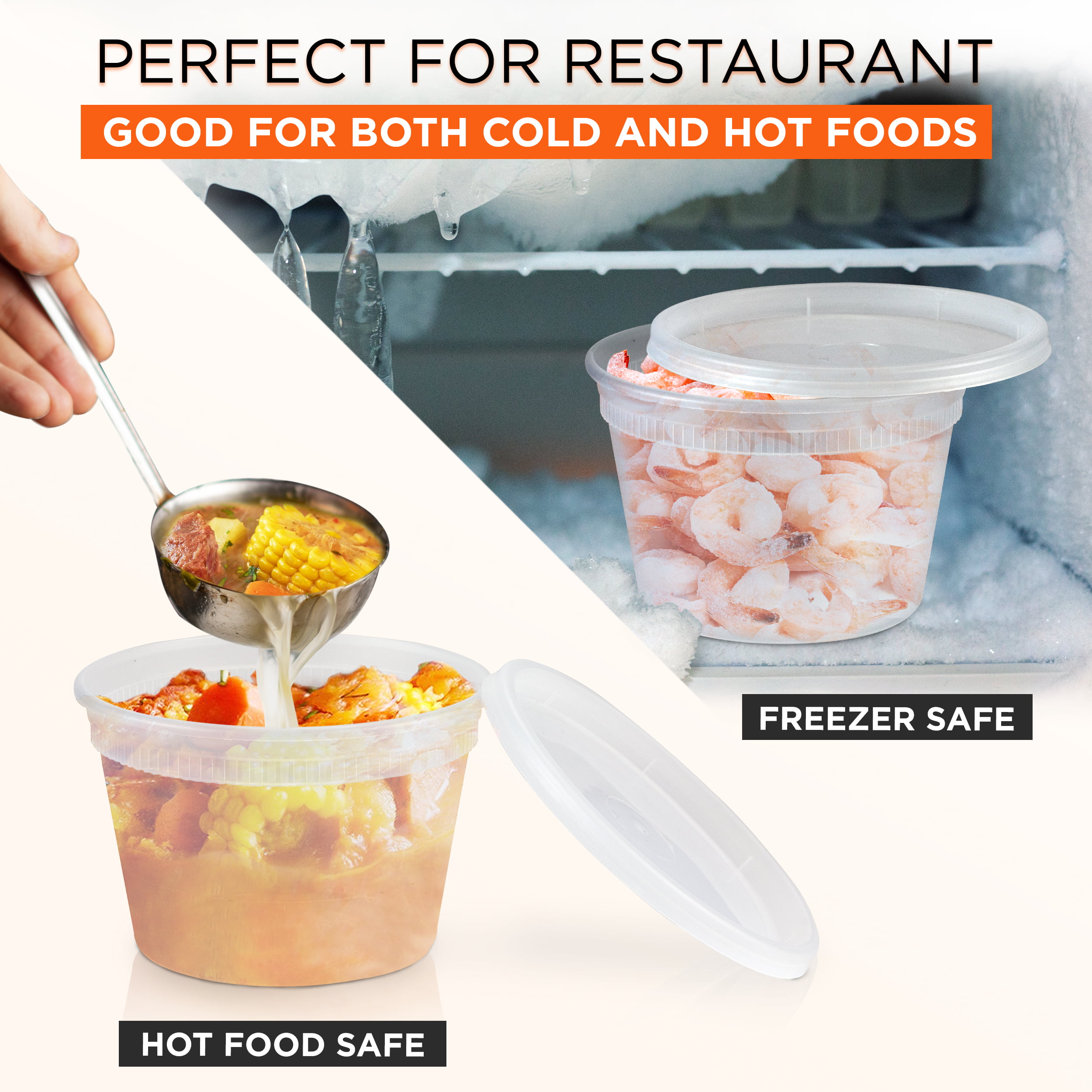 Elegant Disposables 16 OZ - 24 Sets Plastic Deli Food Storage Containers  with Airtight Flexible Lids Microwavable, Leak Free, Washable, Freezer Safe.