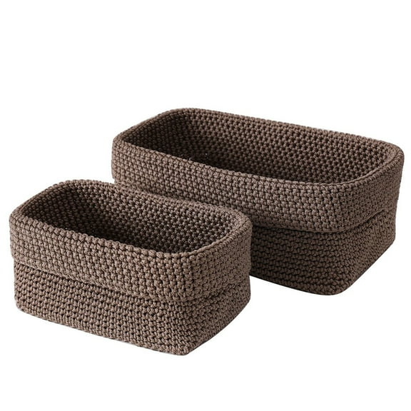 Yucurem Woven Cube Baskets Bins for Organizing, Set of 2 Closet Rectangle Storage Bins for Home Office Closet Toys Organizer (Dark Brown)
