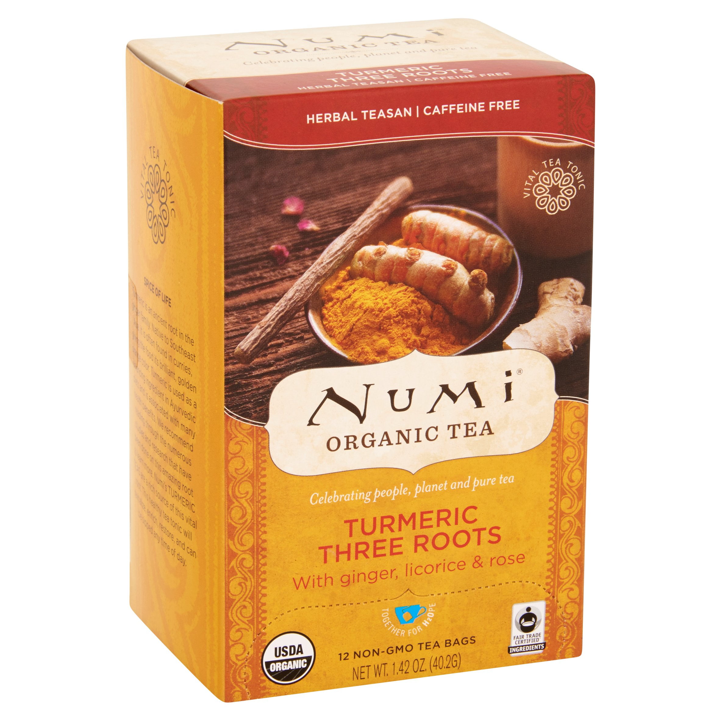 Numi Turmeric Three Roots Organic Tea, 12 counts, 1.42 oz, 6 pack