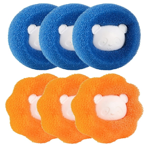Pinnaco 6PCS Hair Removal Cleaning Ball for Clothing - Laundry Hair Remover - Reusable - Washer Hair Catcher - Hair Remover - Blue and Orange - Anti-Winding - Dryer Ball