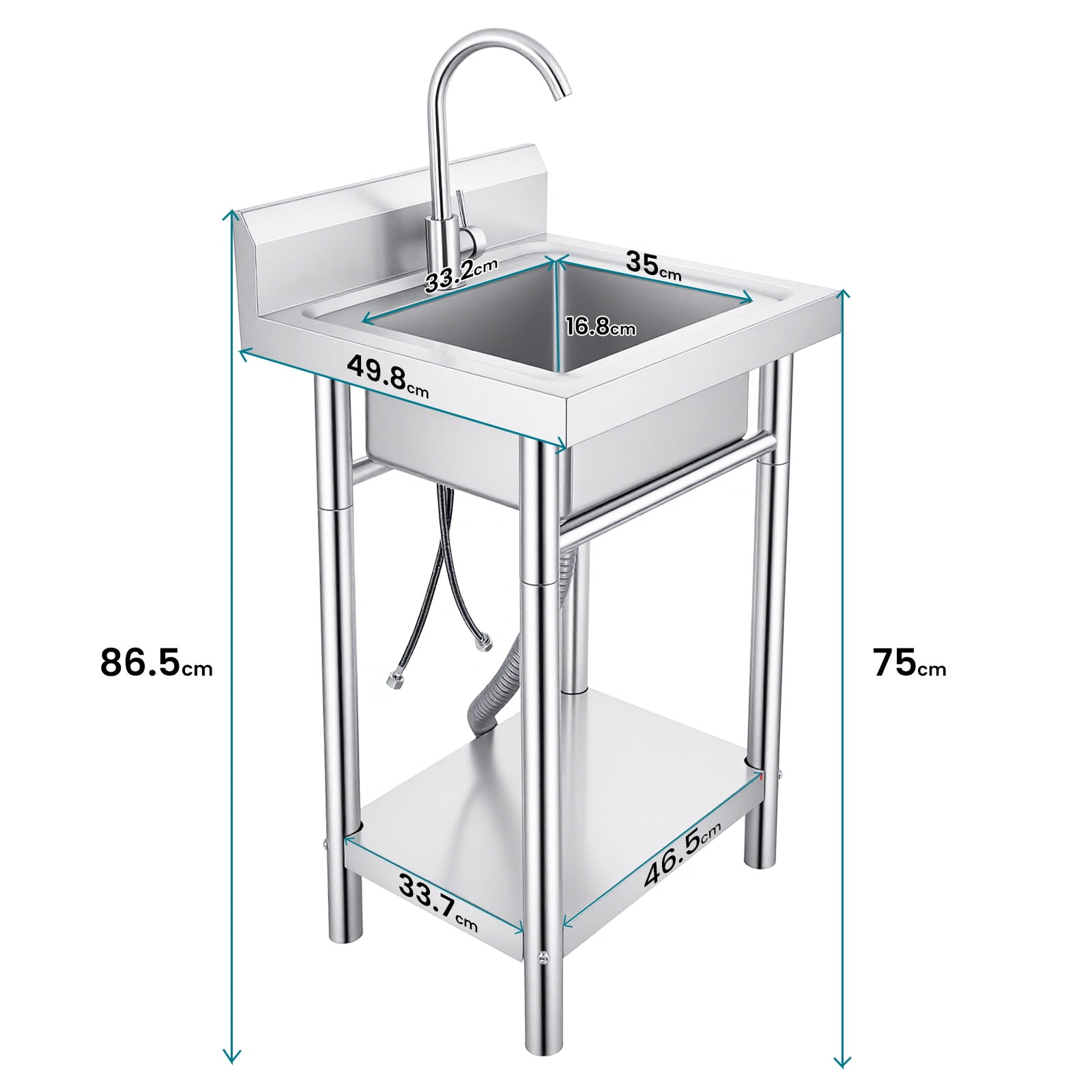 Commercial Kitchen Sink Free Standing Single Bowl Washing Hand Basin Laundry Tub Utility Sink 20 in Silver Lightweight with Installation Kit for Café, Bistro, Indoor