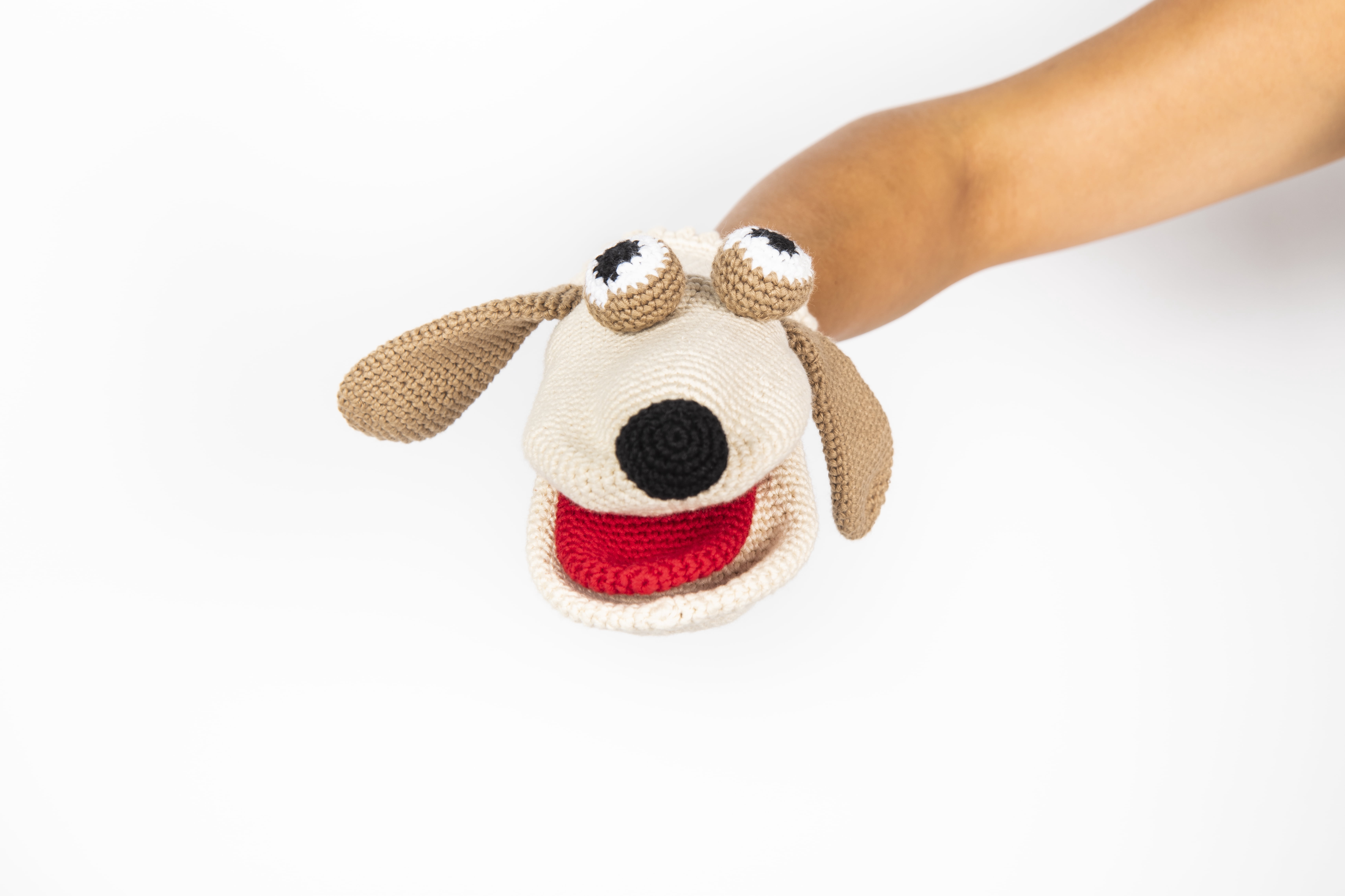 Cuddoll Dog Animal Hand Puppet Stuff Amigurumi 100% Gots Certified Organic Cotton Yarn Crochet Knitted Educational Montessori Role-Play Toys USA Handmade Birthday, Easter Day Gift for Kid's