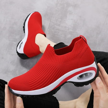 

Women‘s Chunky Heel Knitted Sock Sneakers Breathable & Comfortable Air Cushion Loafers Casual Walking Shoes