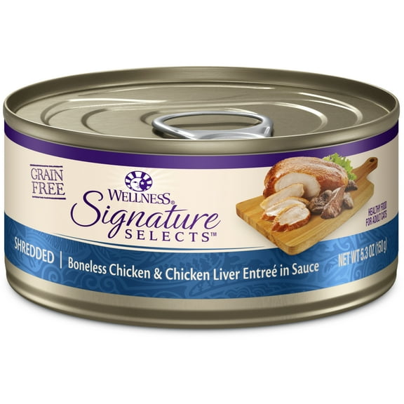 Wellness CORE Signature Selects Shredded Adult Wet Cat Food, Natural, Protein-Rich, Grain Free, 5.3 Ounce, 12 Pack (Chicken & Chicken Liver)
