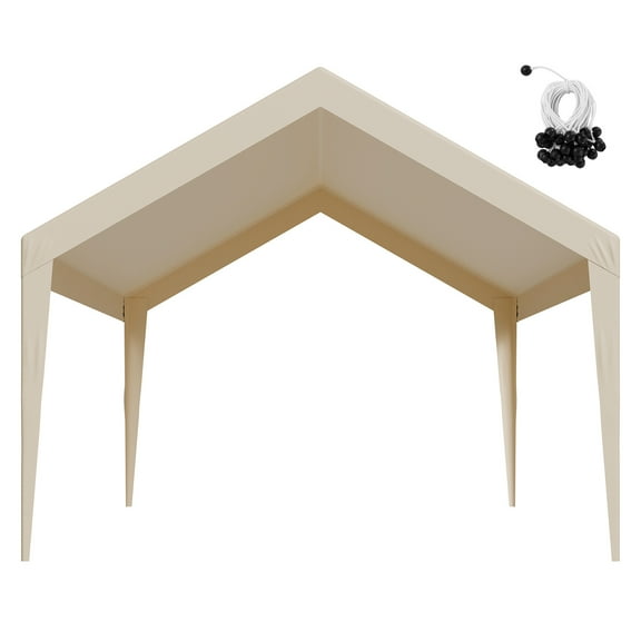 KFFKFF 12 x 20 ft Carport Replacement Canopy, Portable Garage Tent Top Tarp, UV-Resistant and Waterproof Car Shelter Cover, Durable Carport Top with Ball Bungees, Beige, Frame Not Included