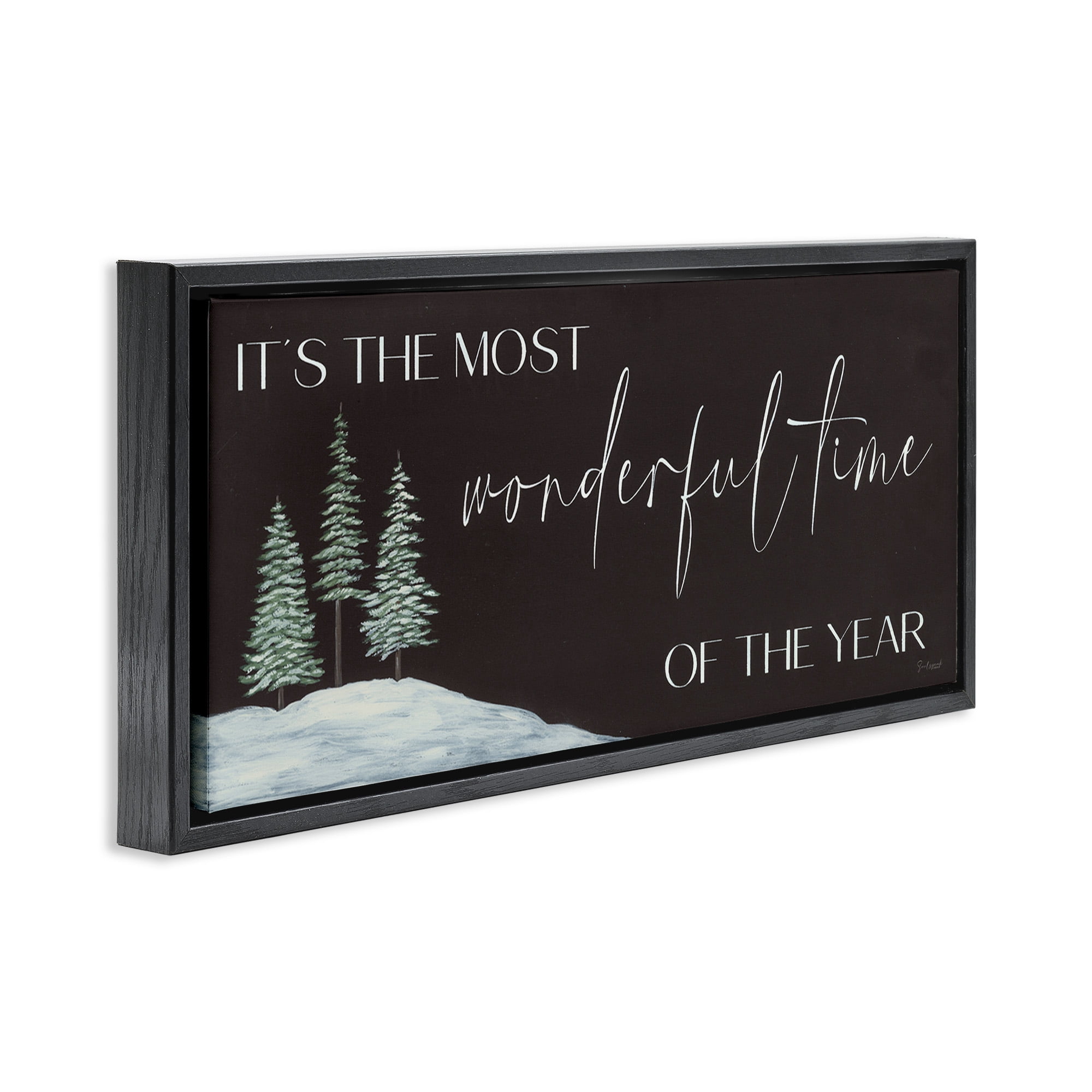 Stupell Industries Most Wonderful Time Holiday Phrase Inspirational Painting Black Floater Framed Canvas Art Print Wall Art, 31 x 14