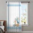 thumbnail image 3 of Blue Coastal Sheer Curtains 63 Inches Long, Nautical Starfish Eucalyptus Leaf Coral Striped Light Filering Curtains, Breathable Simi Curtain Privacy Drapes for Living Room Bedroom Window Treatment, 3 of 9