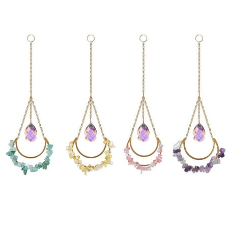 

4 Pcs Crystal Pendant Crescent Gemstone Exquisite Seven Chakras Decor Gold Moon Ornament Relaxing Hanging Chain