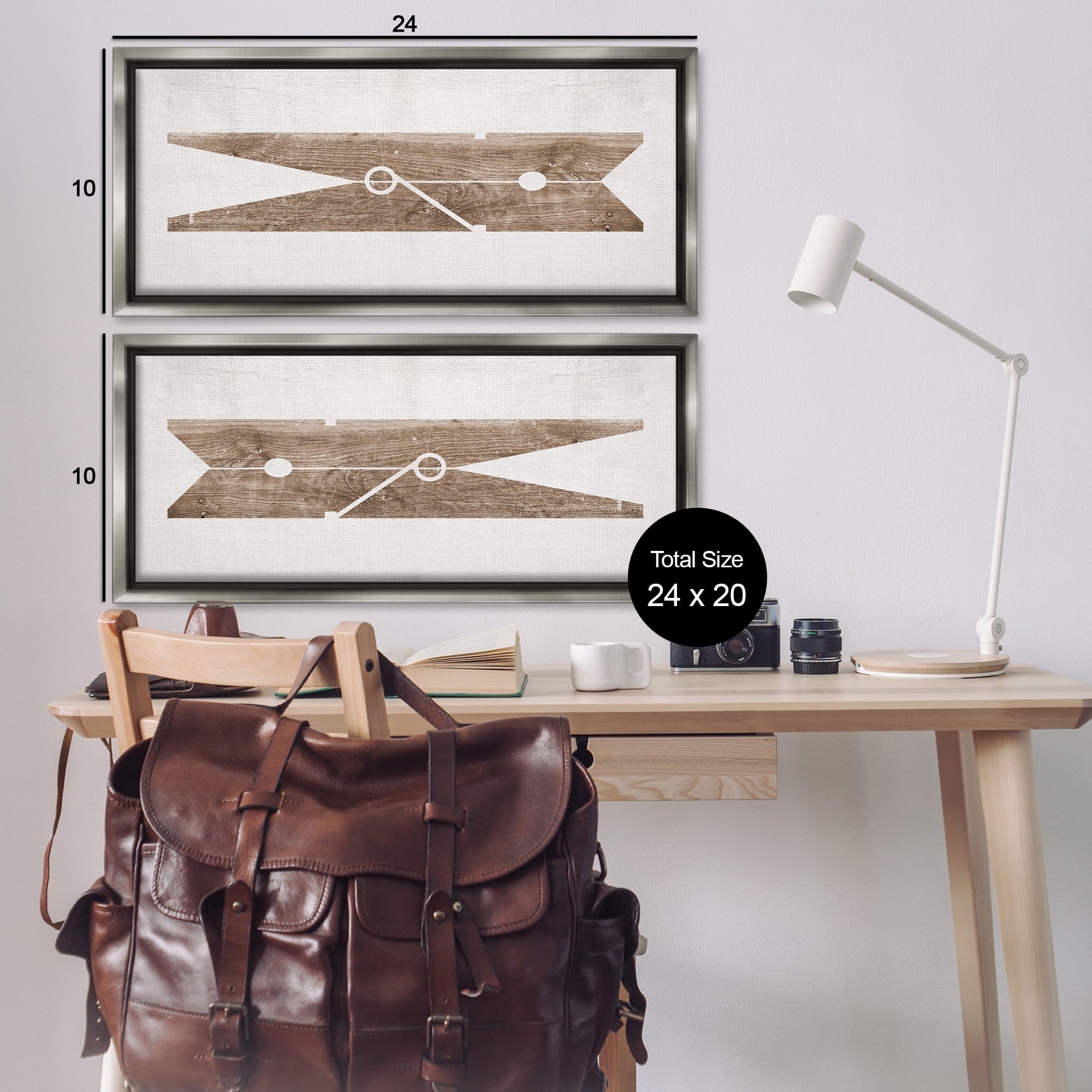 Stupell Industries Minimal Laundry Clothespins Abstract Painting Gray Floater Framed Canvas Art Print Wall Art, 25 x 11, Set of 2