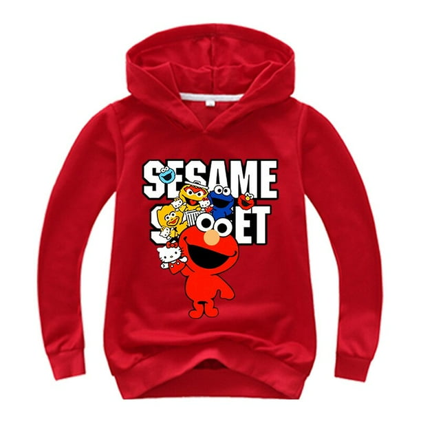 Ropa para niños, Sudadera con capucha con estampado de Elmo de Barrio Sésamo para niñas, camisetas de manga larga para niños, pulóver, abrigo para bebé, chándales 4T Gao Jinjia LED