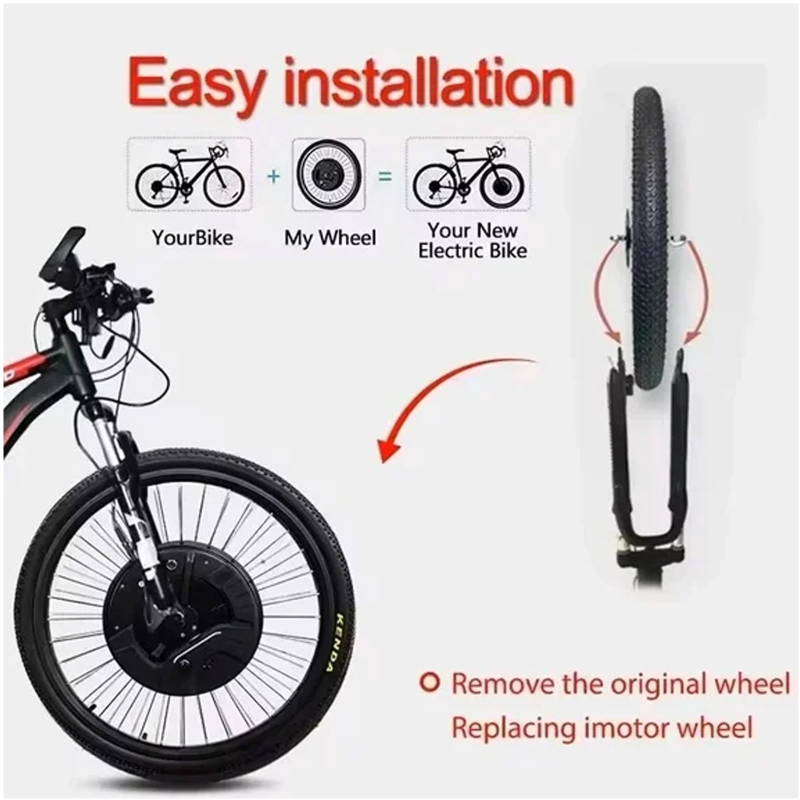 iMortor 3 350W Electric Bike Front Wheel Kit 26" Conversion Kit 36V 7.2Ah Lithium Battery 25MPH Speed 32 Miles Range
