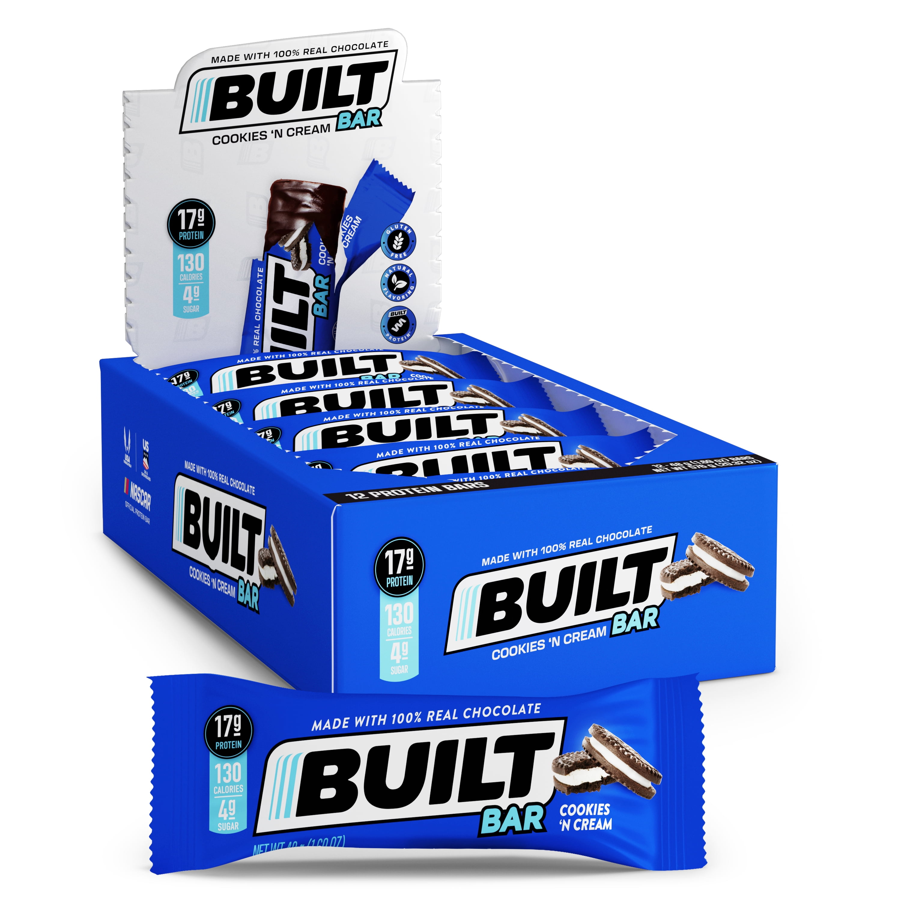 Built Bar Protein Bar, Cookies 'N Cream, Gluten Free, 12 Count