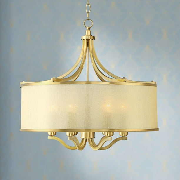 Possini Euro Design Warm Antique Brass Drum Pendant Chandelier 25" Wide Modern Clear Gold