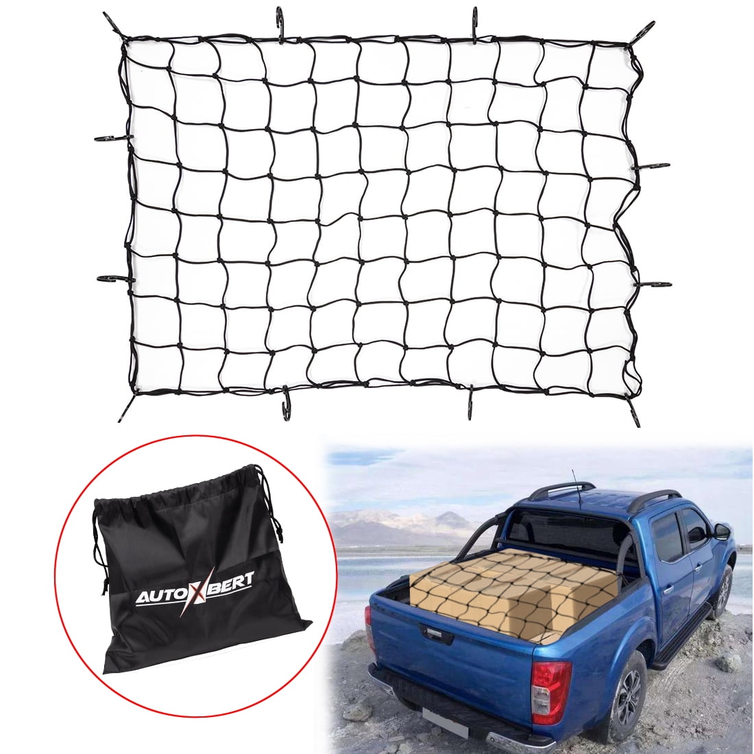 XUKEY Cargo Net for Pickup Truck Bed Latex Bungee Net Mesh Car Roof
