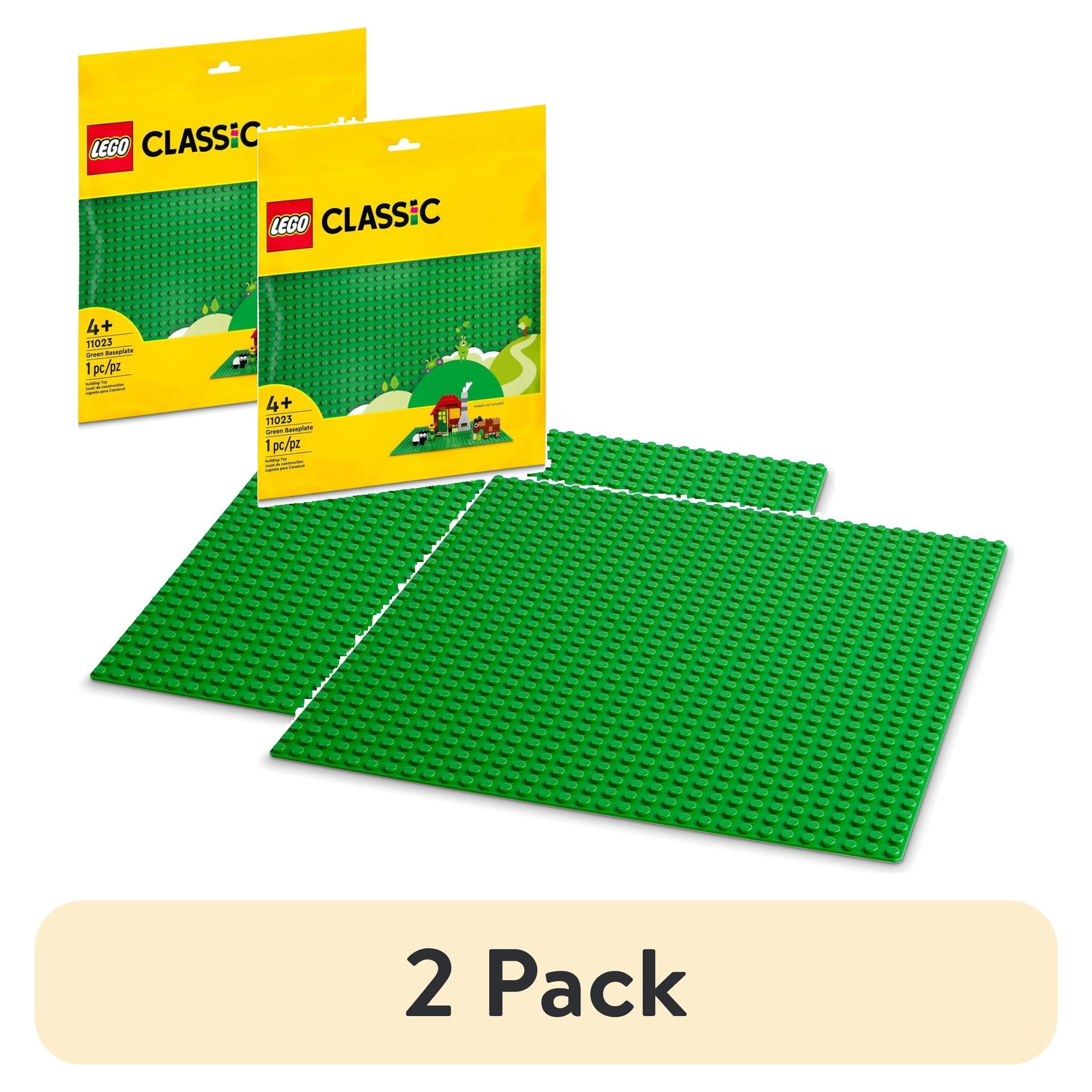 (2 pack) LEGO Classic Green Baseplate, Square 32x32 Stud Foundation to Build, Play, and Display Brick Creations, Great for Grassy Nature Landscapes, 11023