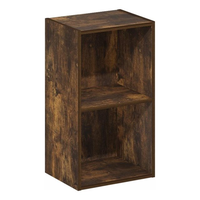 Pemberly Row Contemporary 2-Tier Open Shelf Bookcase in Amber Pine