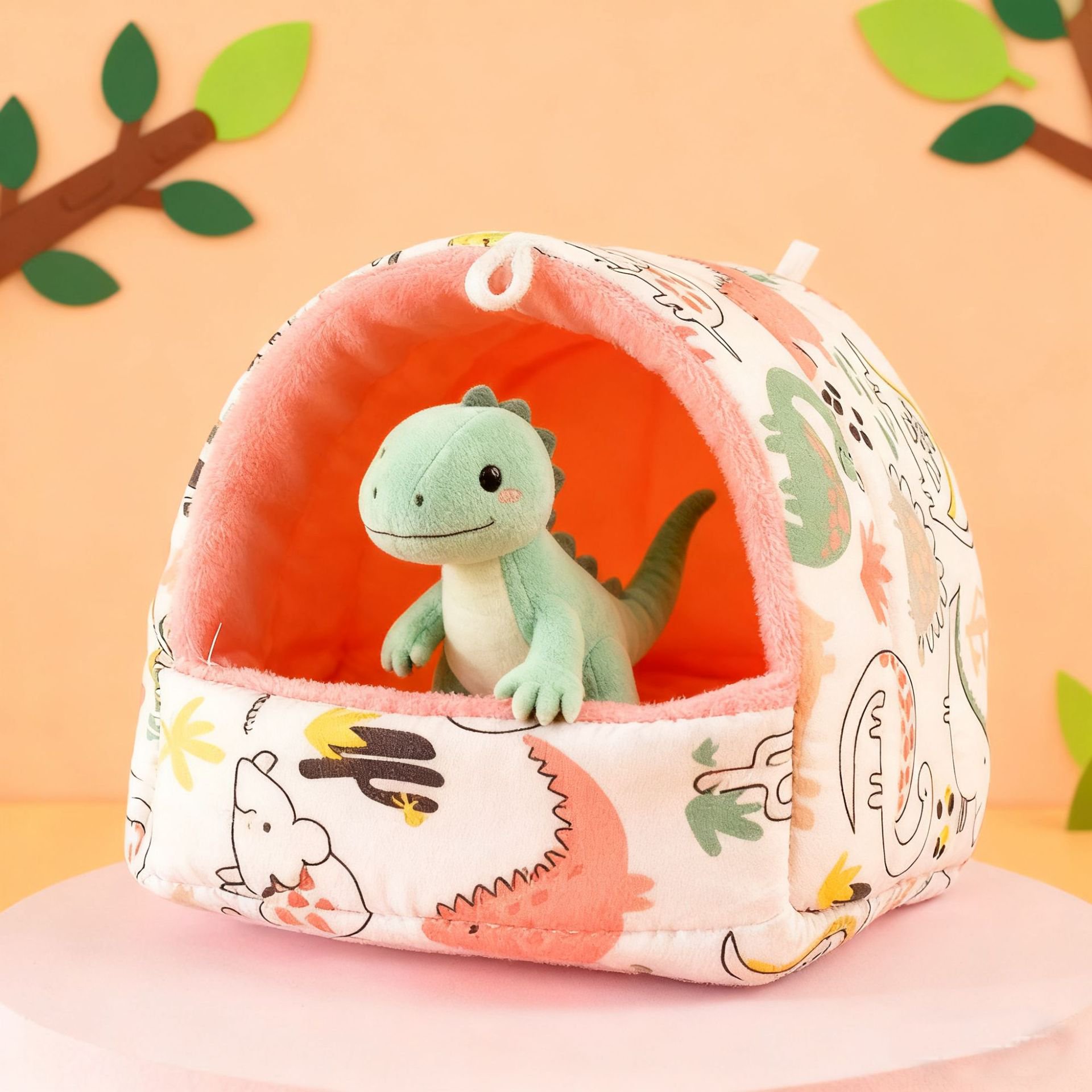 Cartoon Pattern Small Animal Cave House Bed, Warm Plush Nest Hideout for Guinea Pig, Hamster, Hedgehog, Squirrel, Chinchilla, Cage Sleeping Hut Supplies, Machine Washable