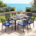 thumbnail image 5 of Vitarpatio 7 Piece Outdoor Patio Dining Set, Metal Outdoor Furniture Set with Rectangular Dining Table and 6 Chairs, All Weather Patio Table and Chairs Set for 6, Hollow Back Armchairs W/ Cushions, 5 of 12
