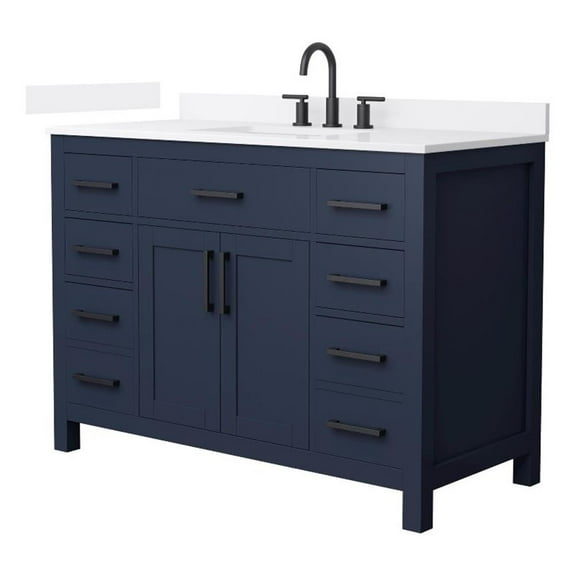 Beckett 48" Dark Blue Single Vanity & White Quartz Top (3-Hole) & Black Trim
