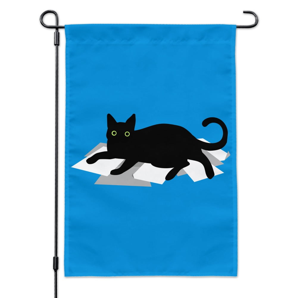 Black Cat Lying on Papers Garden Yard Flag