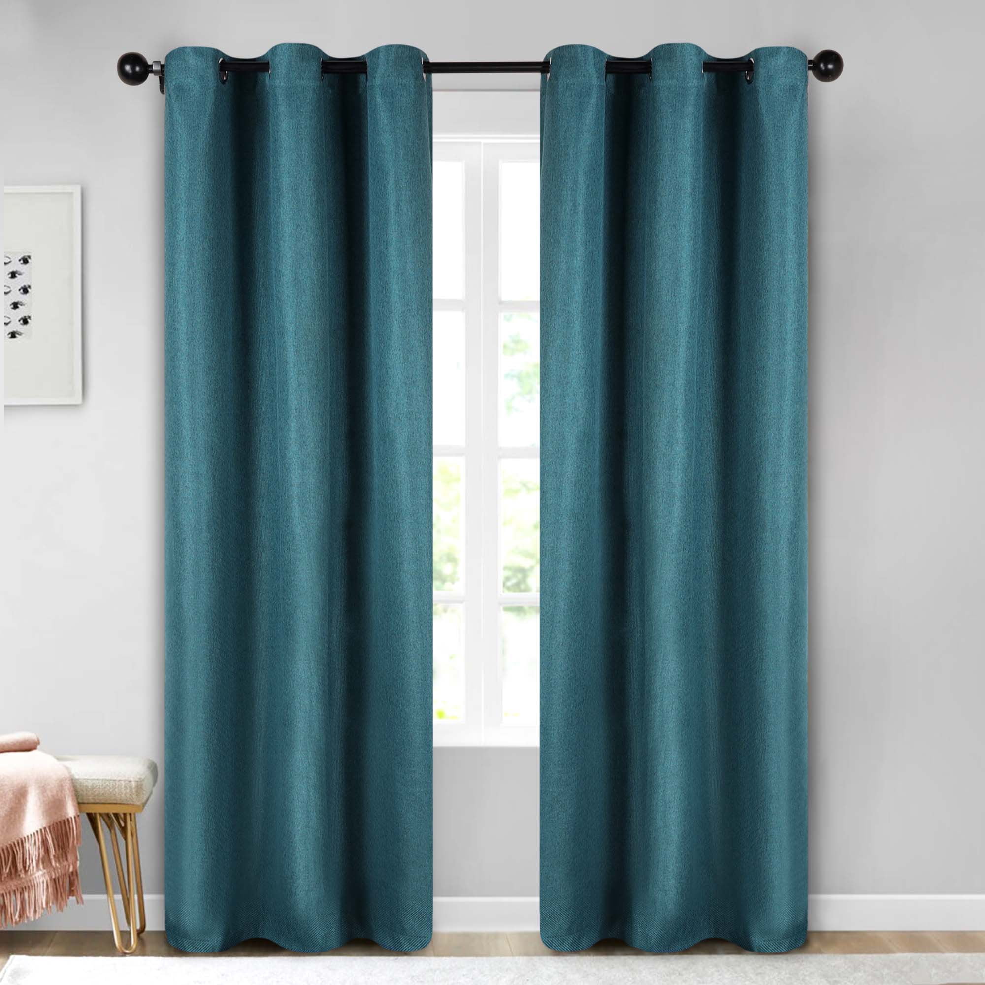 Superior Jaxon Blackout Curtains Set of 2, Grommet Header Curtain Panel Pair, 42"W x 108"L, Deep Sea