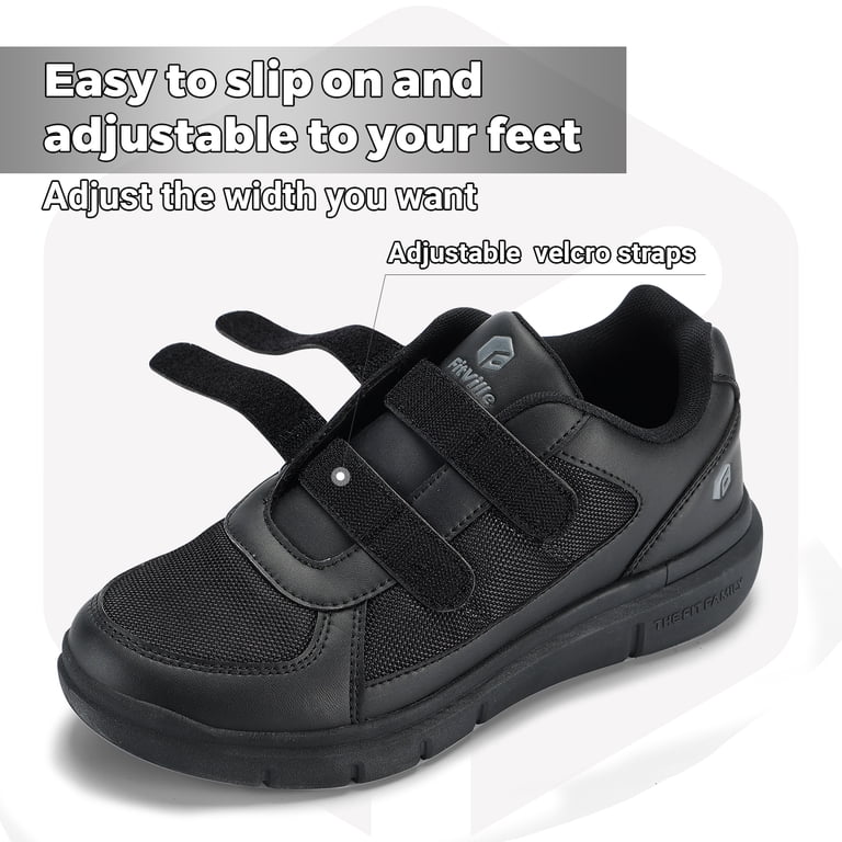 FitVille Diabetic Shoes Mens Sz 10.5 Wide Black Adjustable Diabetes Walking FitVille Diabetic Walking Shoes for Men, Extra Wide, Black  main image 4
