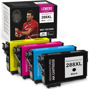 LemeroUexpect  288XL Remanufactured Ink Cartridge Replacement for Epson 288 XL 288XL T288XL for Expression Home XP-440 XP-446 XP-430 XP-340 Printer ( Black, 1 Cyan, 1 Magenta, 1 Yellow, 4-Pack)